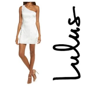 Lulu's Lisette One-shoulder Satin Jacquard Cocktail Minidress In White